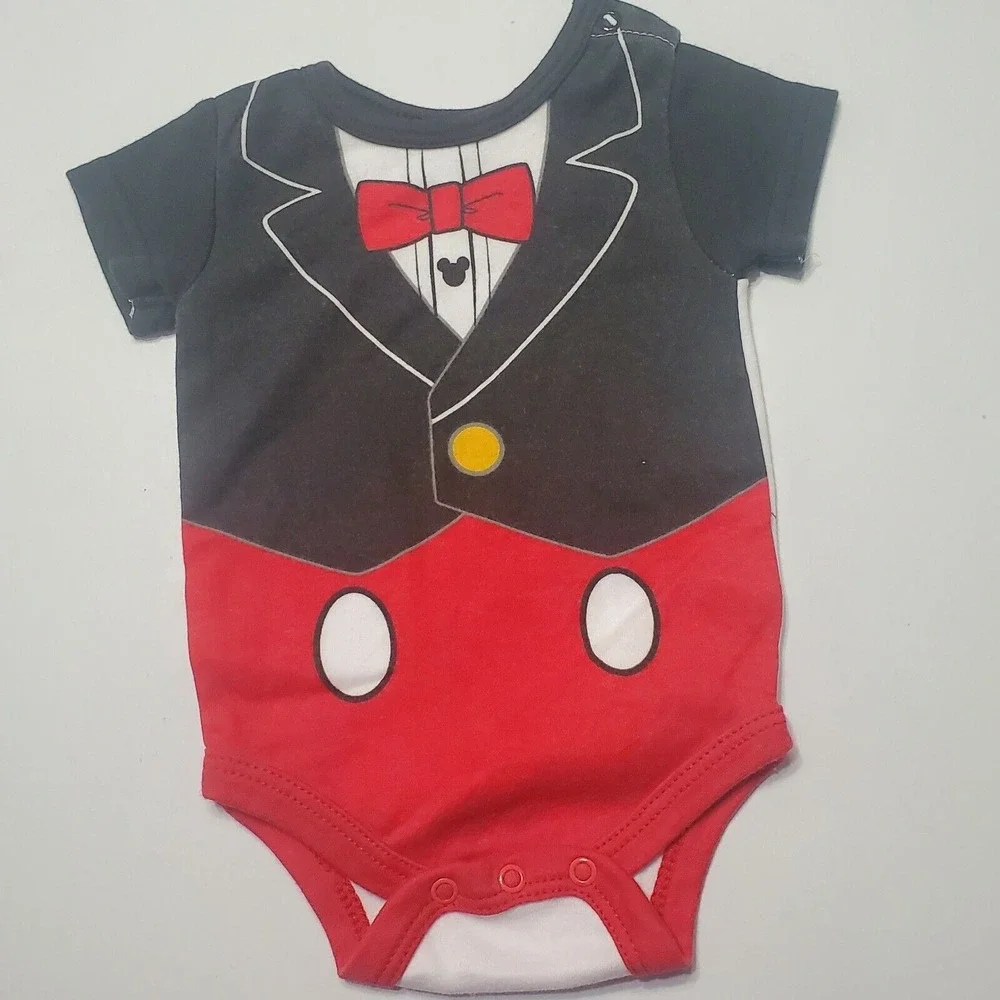 Disney Baby‎ 0-3 Month Bodysuit Black Short Sleeve Snap Crotch Tux Mickey Wrap T